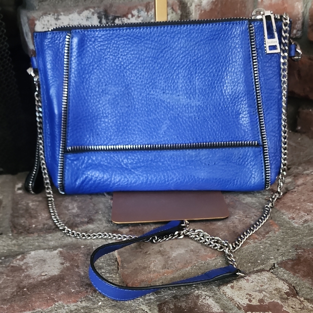 Botkier Blue Leather Crossbody Bag Chain Strap Wristlet Clutch - Picture 7 of 14